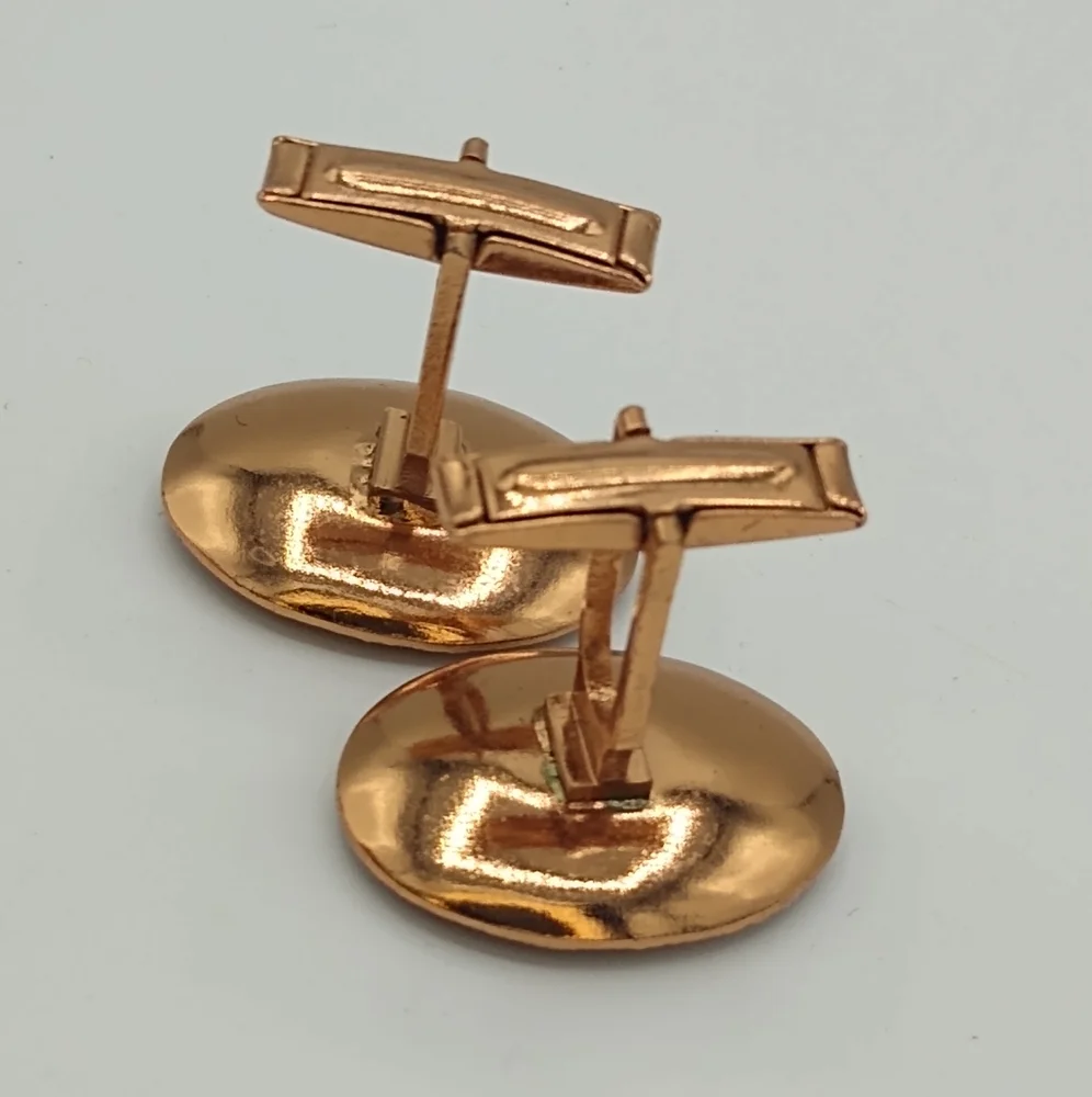 Onyx Center Copper Plated Cufflinks Midcentury Vintage